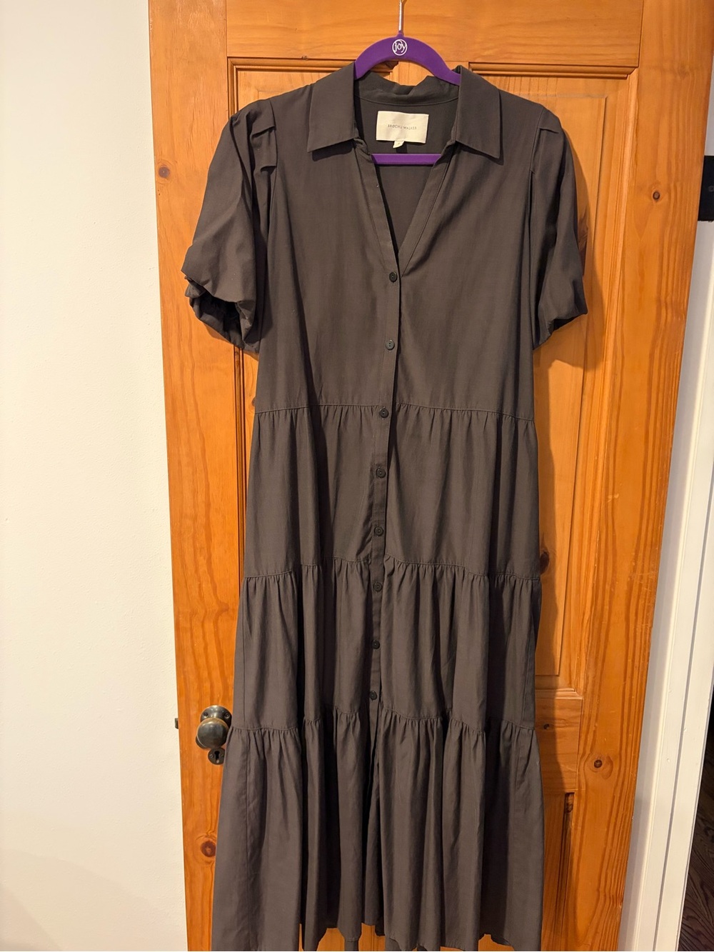 Brochu Walker Dark Gray Button-Front Tiered Maxi Dress